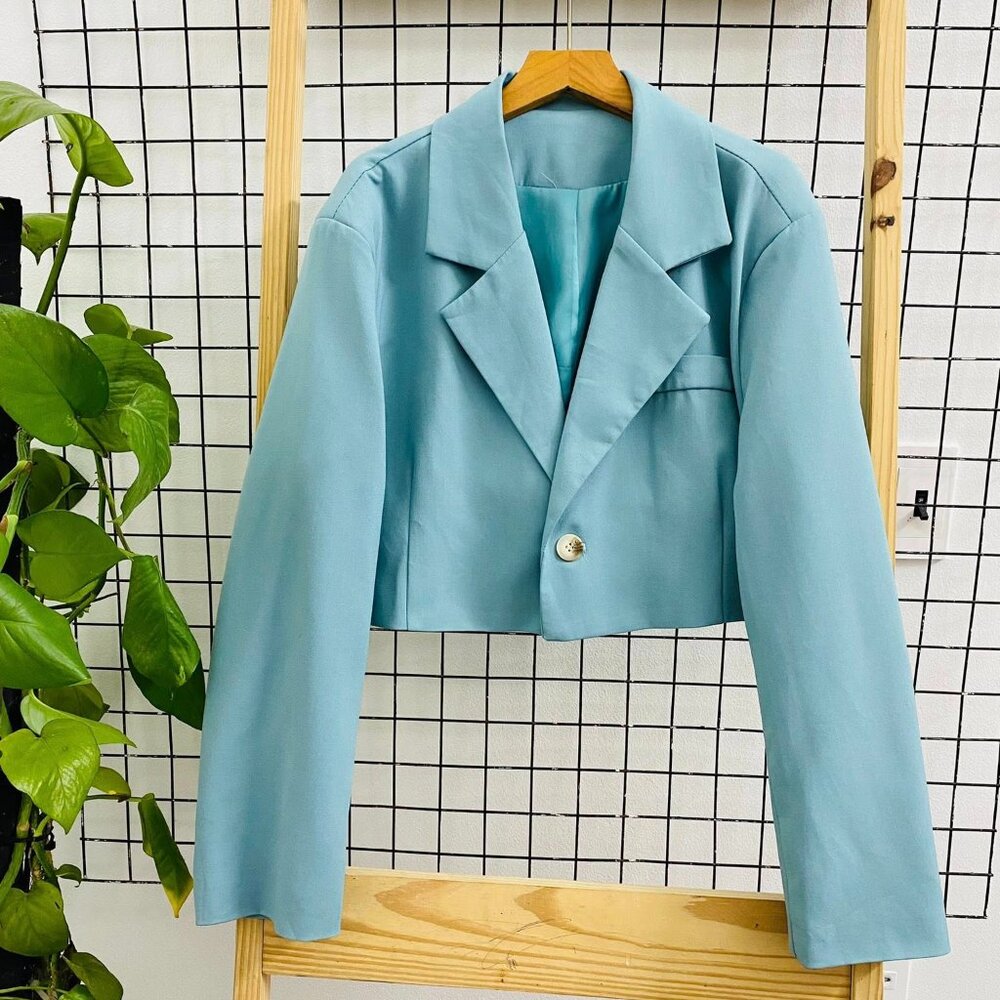 Baby Blue Cropped Blazer Jacket Gold Button Pastel 💙